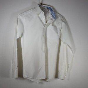 IZOD Boys White Button-down Shirt with Blue Stripes inside collar. Size L(10/12)